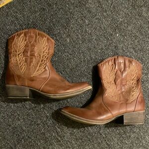 Coconuts by Matisse Tan Embroidered Ankle Booties